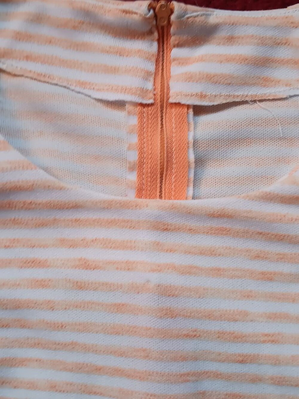 True Vintage Women's Medium Blouse 1970s Pink Stripe Top Zipback Peach granny